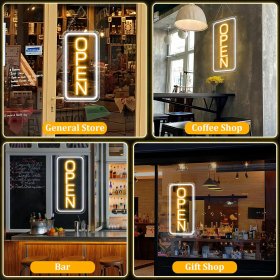 Neon Open Sign 16''x9'', Super Bright LED Open Signs for Business, Adjustable Brightness Open Sign Powered by USB with ON/OFF Switch, for Party Club Hotel Window Wall Store (White&Yellow, Vertical)