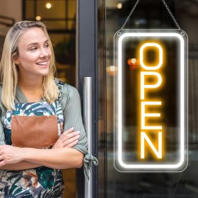 Neon Open Sign 16''x9'', Super Bright LED Open Signs for Business, Adjustable Brightness Open Sign Powered by USB with ON/OFF Switch, for Party Club Hotel Window Wall Store (White&Yellow, Vertical)